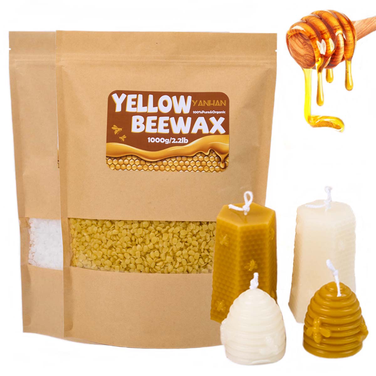 Candle Supplies Beeswax - 1000g Pure Natural Granular White Yellow